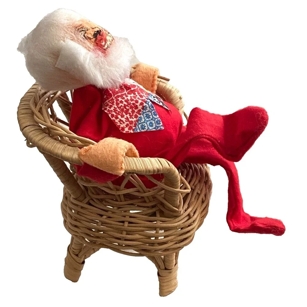 Vintage 1971 Annalee Mobilitee Doll Santa in Wicker Chair Christmas Figure